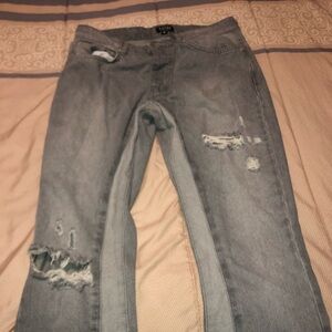 Boohoo man flare jeans slightly ripped grey